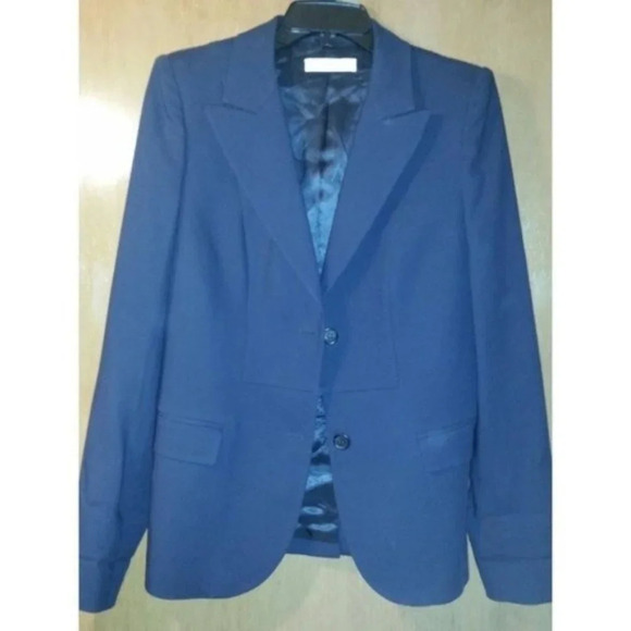 PRADA Navy Blue Virgin Wool Lined Jacket Blazer Front Pockets Buttons on Sleeves - Picture 2 of 12